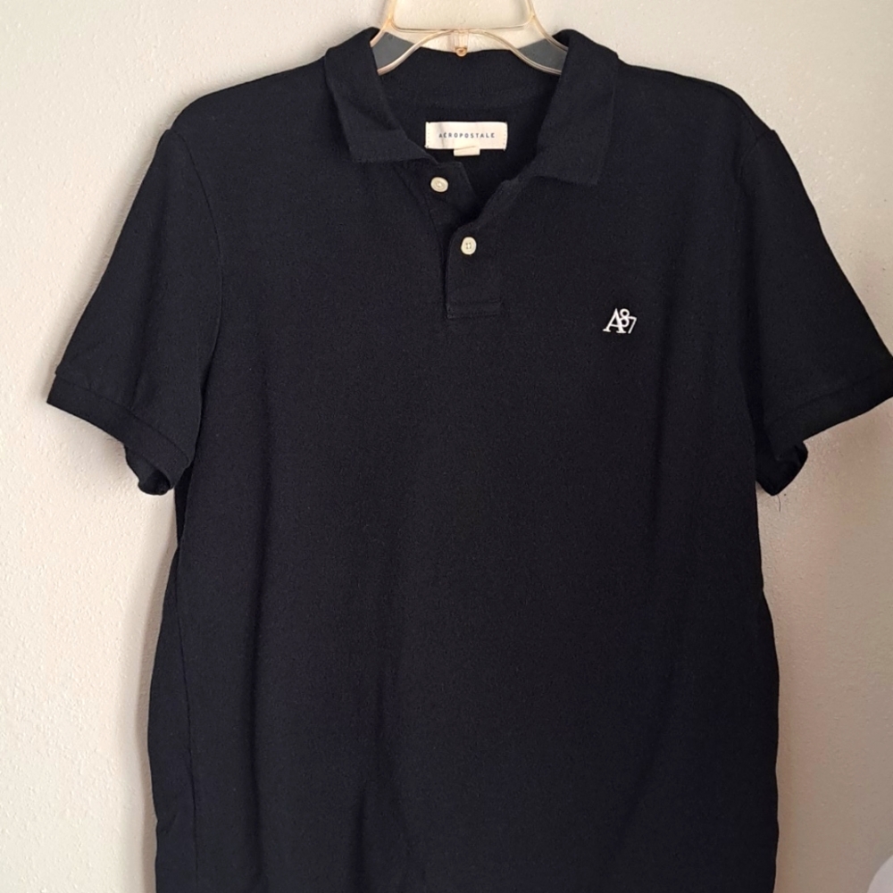 Aeropostal Shirt Junior Black Size Large Short Sleeve 2 Button Front